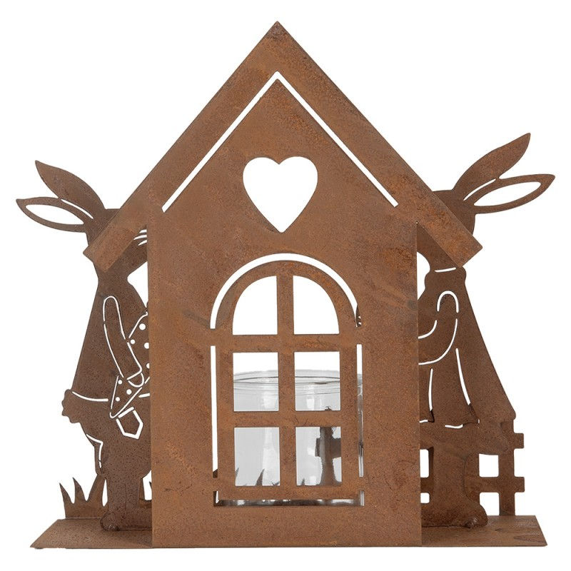 Thumbnail: Tealight Holder 26x9x26 cm Brown Metal Rabbits