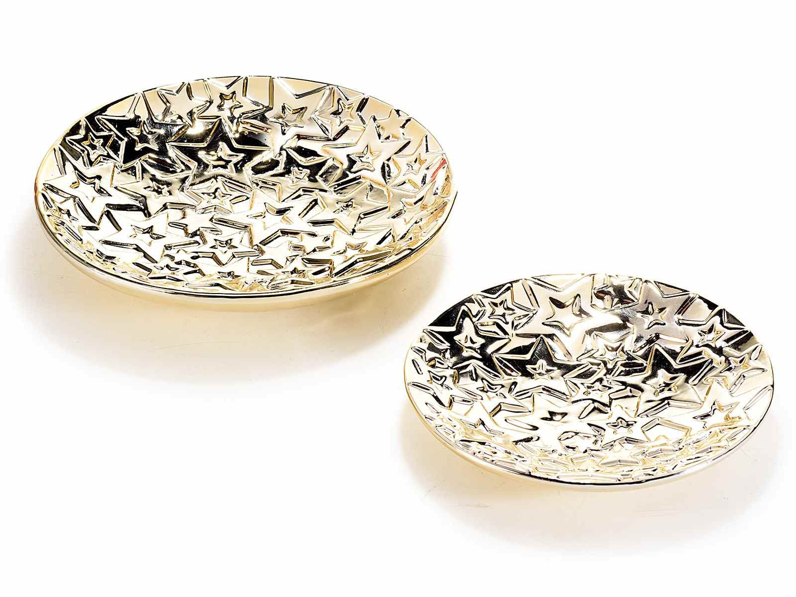 Set of 2 plates in gilded porcelain with star details