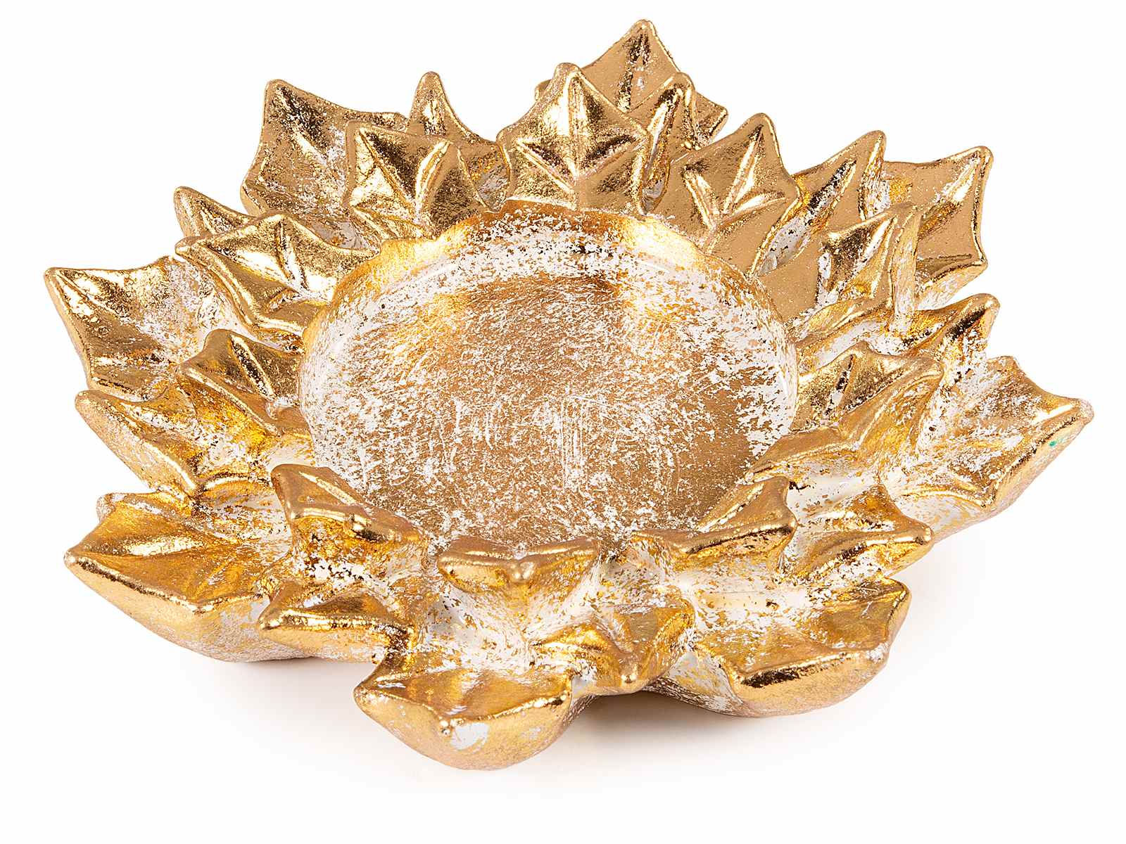 Golden holly tealight candle holder in resin