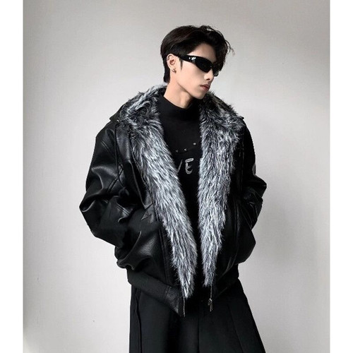 Faux Leather Fur Bomber Jacket | Selonid｜セロニッド