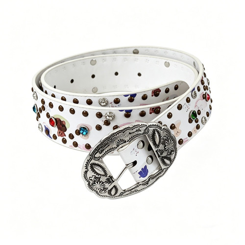 White Studded Rhinestone Western Belt | Selonid｜セロニッド