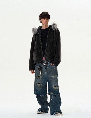 Time is on即完売【SHAGGY MOHAIR JACKET】 サイズ０ Shaggy Fur Zip-up Hoodie | Selonid｜セロニッド