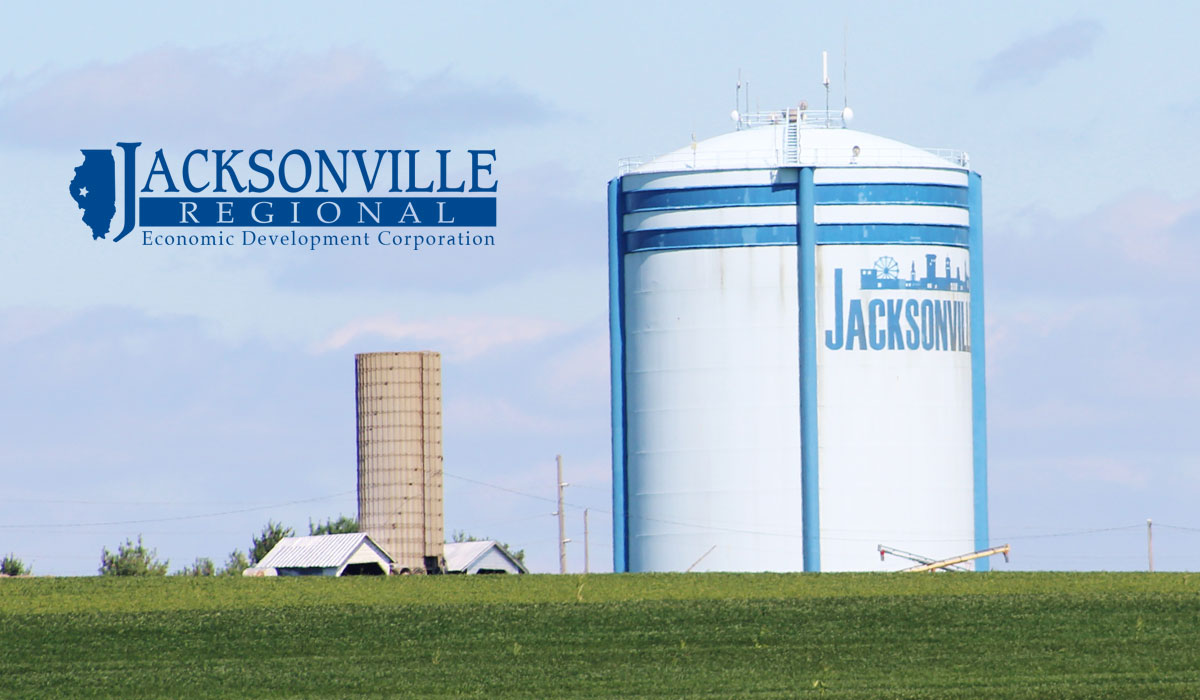 Existing Jacksonville Illinois water tower; photo courtesy Jacksonville Regional Economic Development Corporation