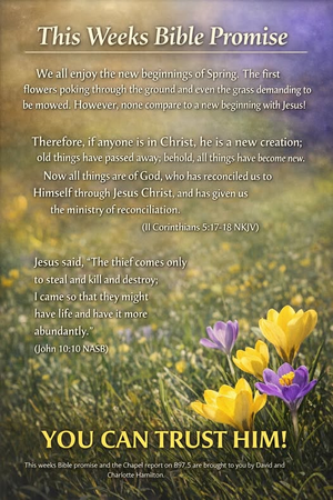 This Week's Bible Promise Courtesy of David & Charlotte Hamilton