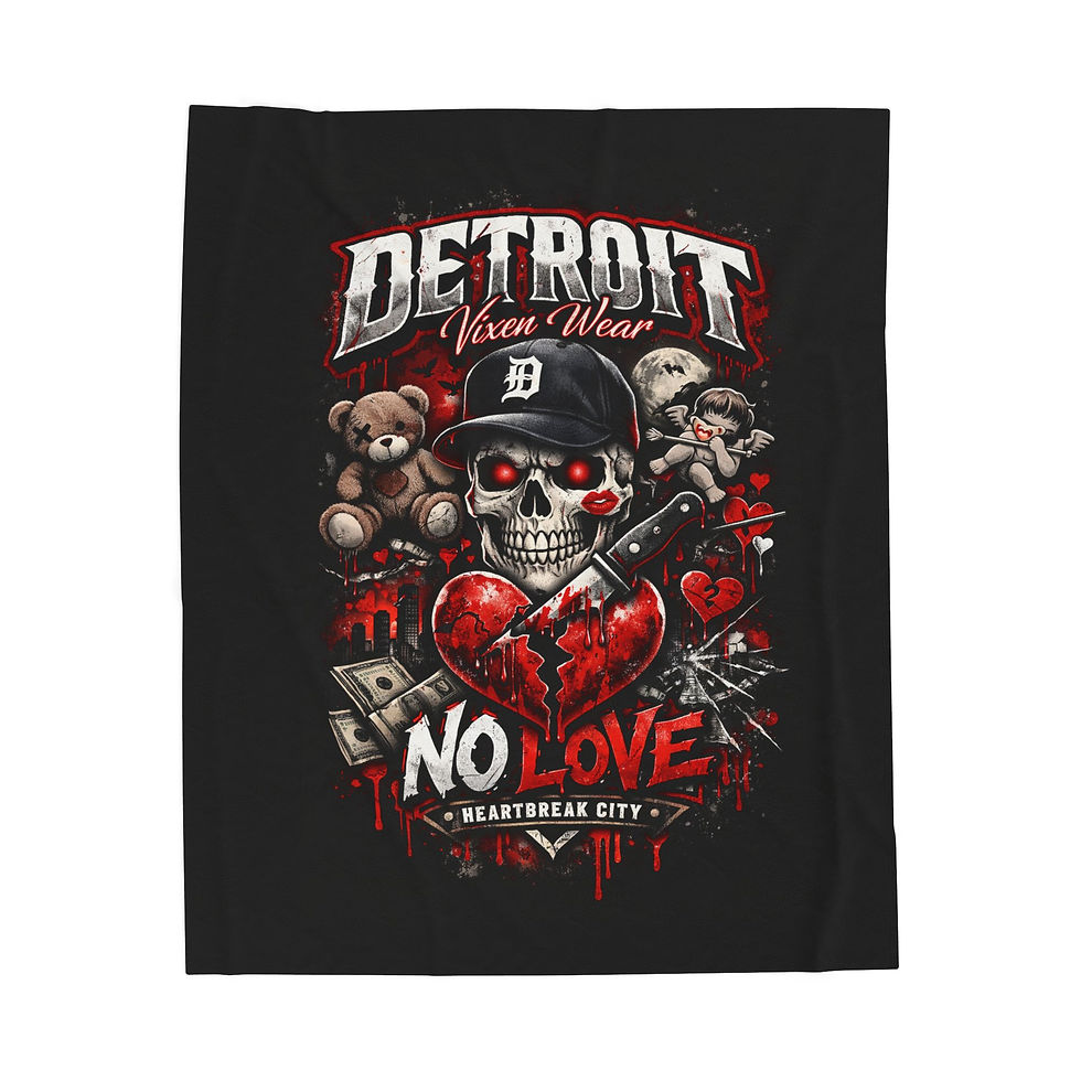 Thumbnail: Velveteen Plush Blanket — Detroit Vixen Wear 'No Love' Skull Heart Graphic Throw