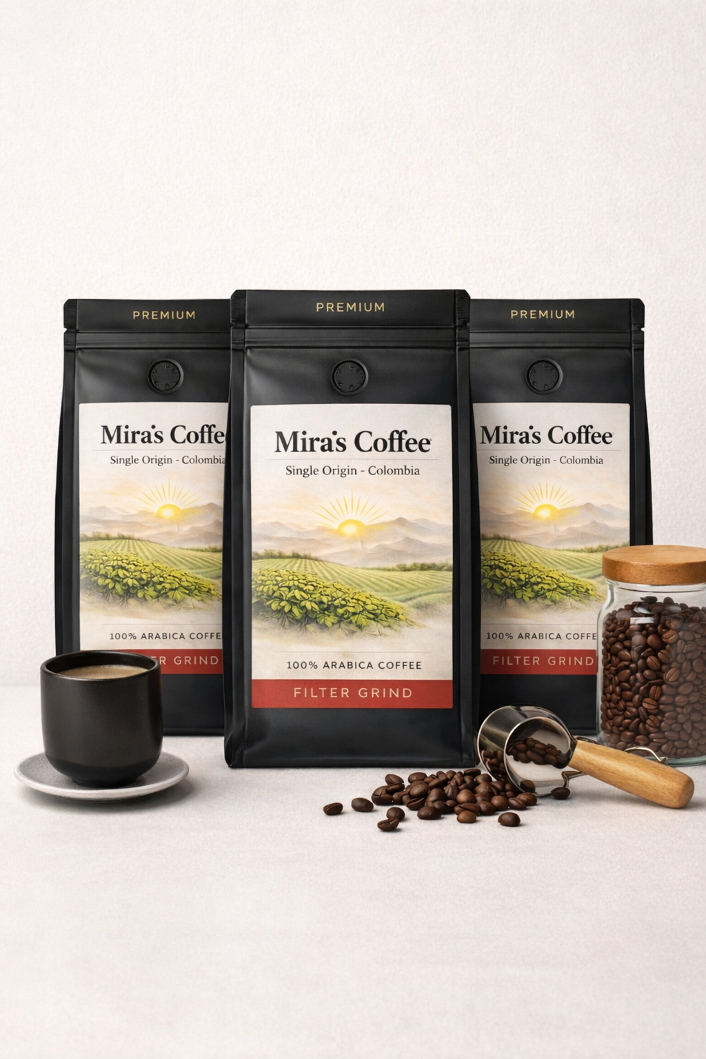 Mira's Coffee Kolombiya kahve önden görünüm
