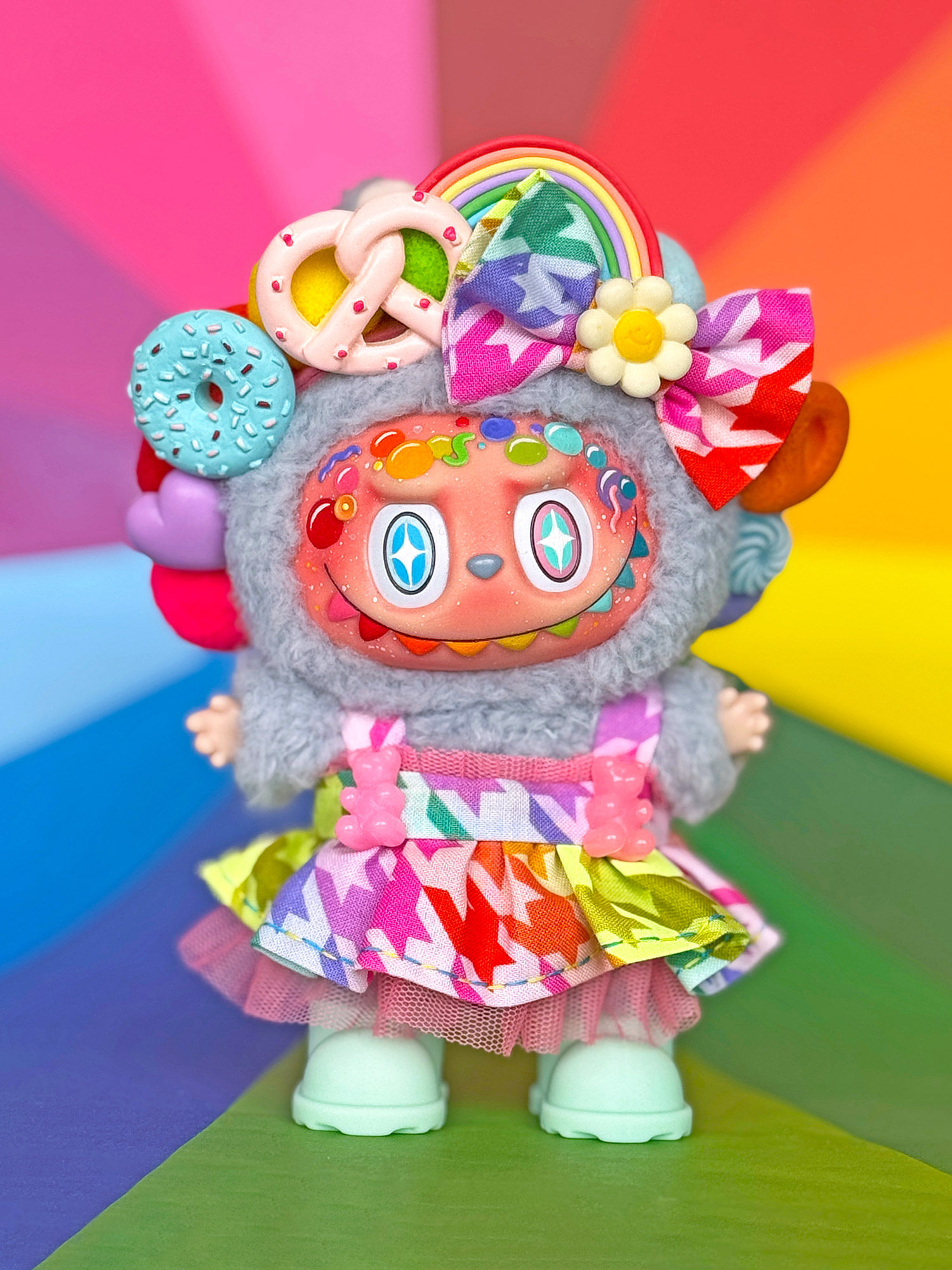 Custom Labubu Macaron Bag Charm - Rainbow Gumballs