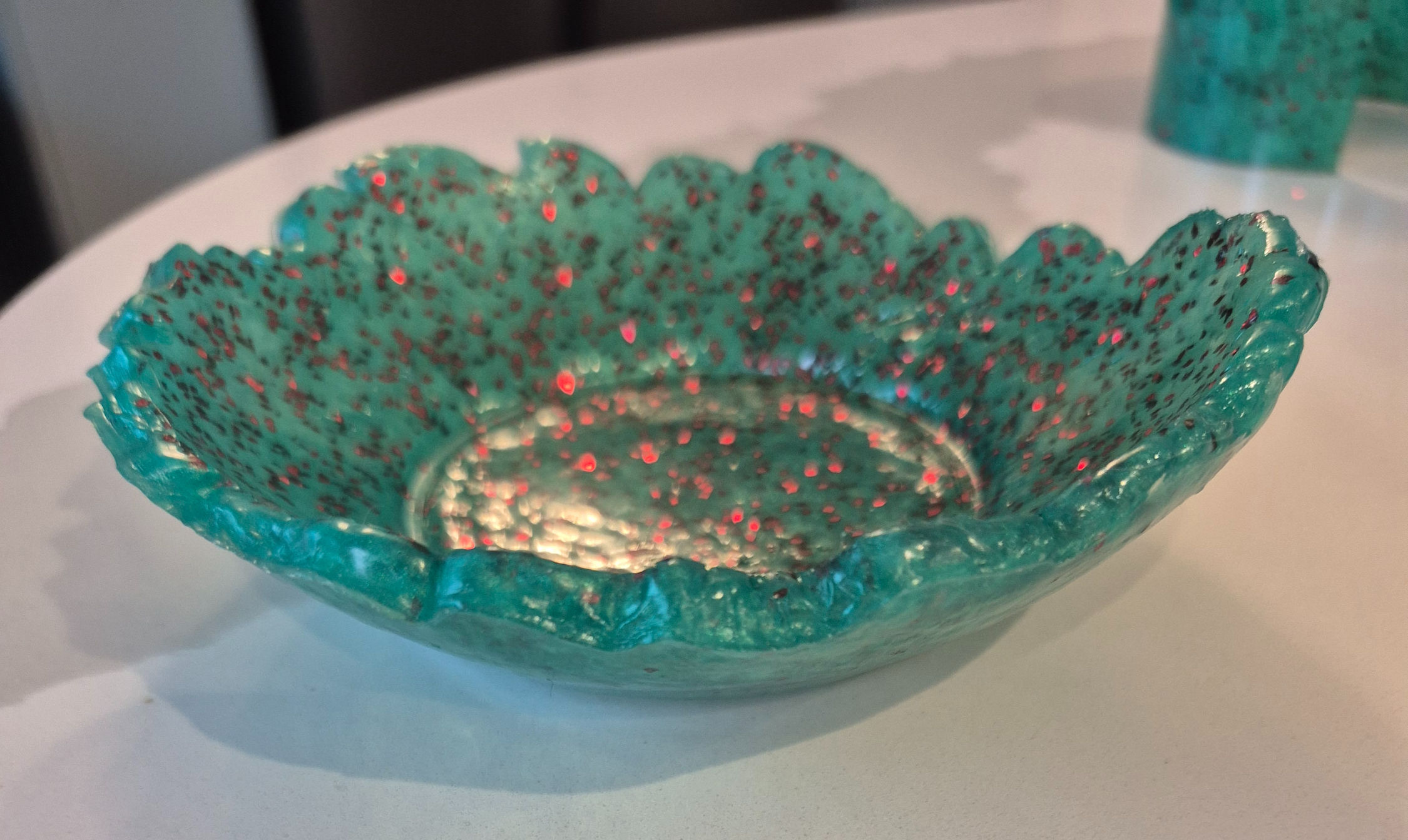 Trinket Bowl- Green Mica paint resin with Red Glitter