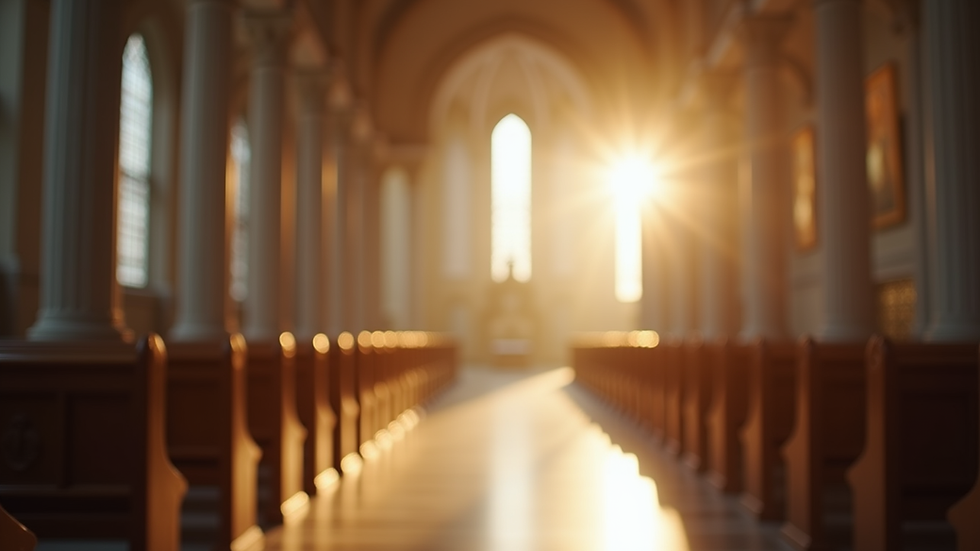 Eye-level view of a serene church interior with soft lighting