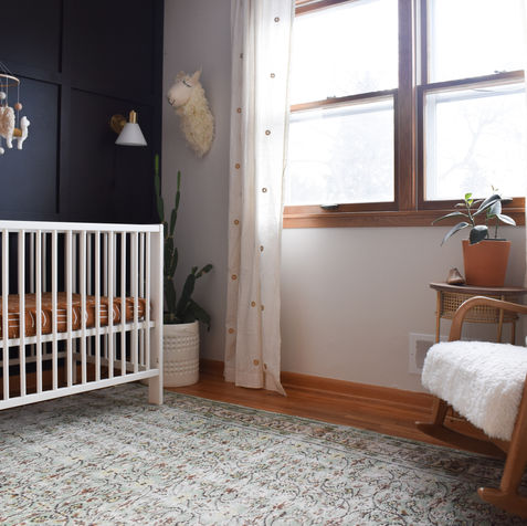 Design. Interior Design. Accent wall. Nursery. Kid bedroom. Sconce lighting. Details. Styling. Accessorizing. Pendant light. Accent chair. Organization