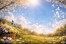 Vårdag i solsken med örnflaggor.png