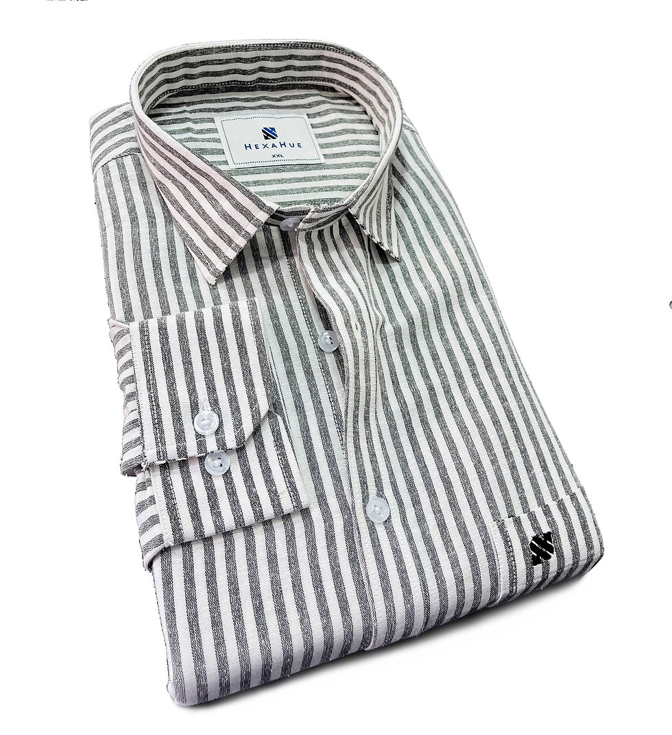 Thumbnail: Men Gray Regular Fit Stripe Full Sleeve Formal Shirt