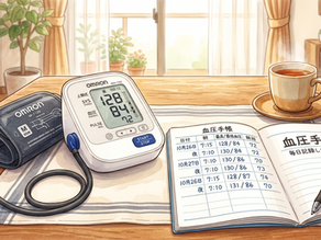 自宅で上腕式血圧計を使って家庭血圧を記録する様子