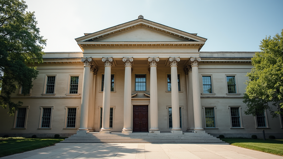 Eye-level view of a historic courthouse building