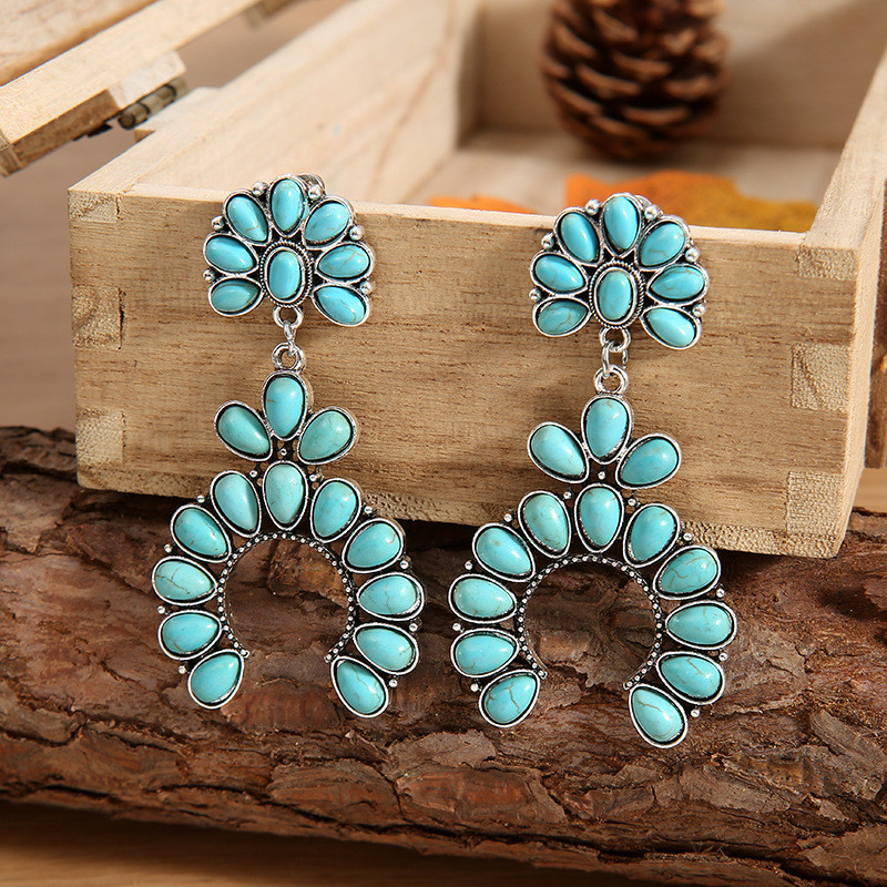 Retro Turquoise & Color Block Drop Earrings – Bohemian Style