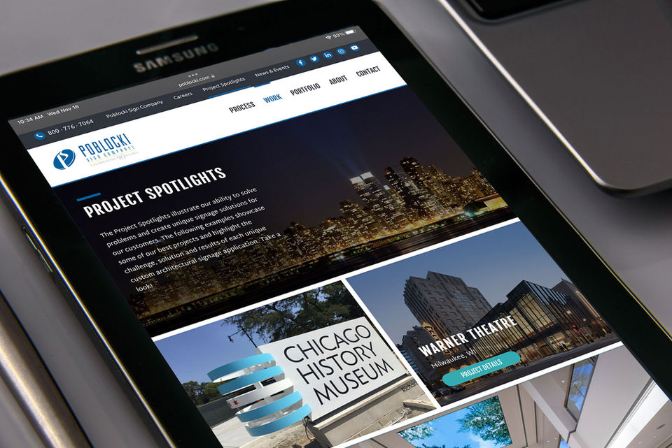 Tablet on table with Poblocki Spolight Listing page