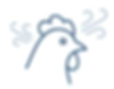 Blue line icon of a chicken head with wavy lines