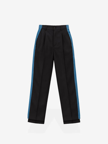 Upcycled denim pleated trousers