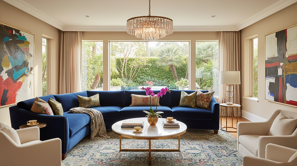 Eye-level view of a luxurious Bernhardt sofa in a modern living room
