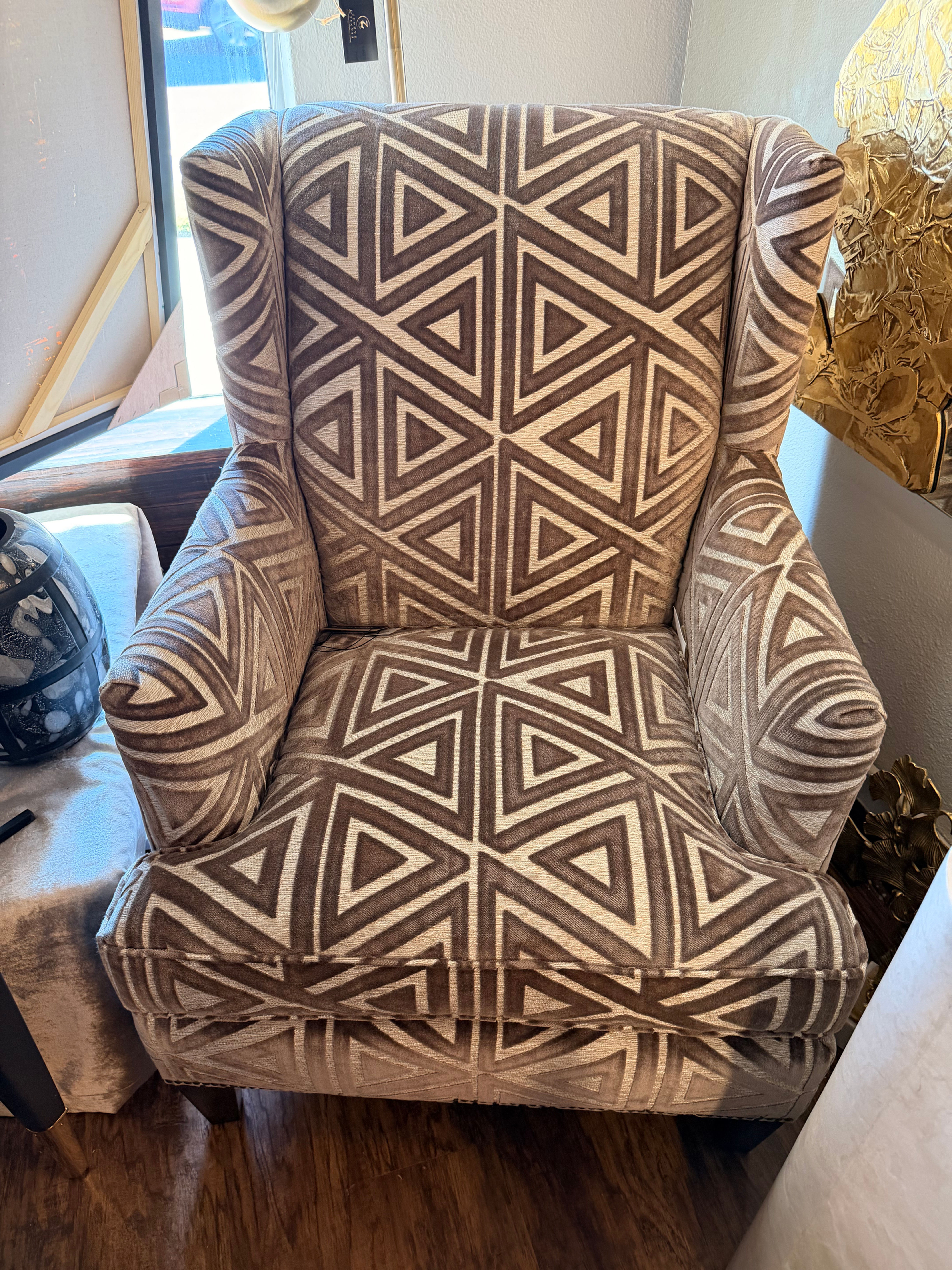 Geometric Upholstered Wingback Accent Chair