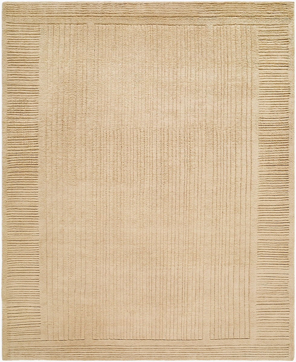 Tan Color Achro Handmade Rug with Horizontal and Vertical Stripe Patterns