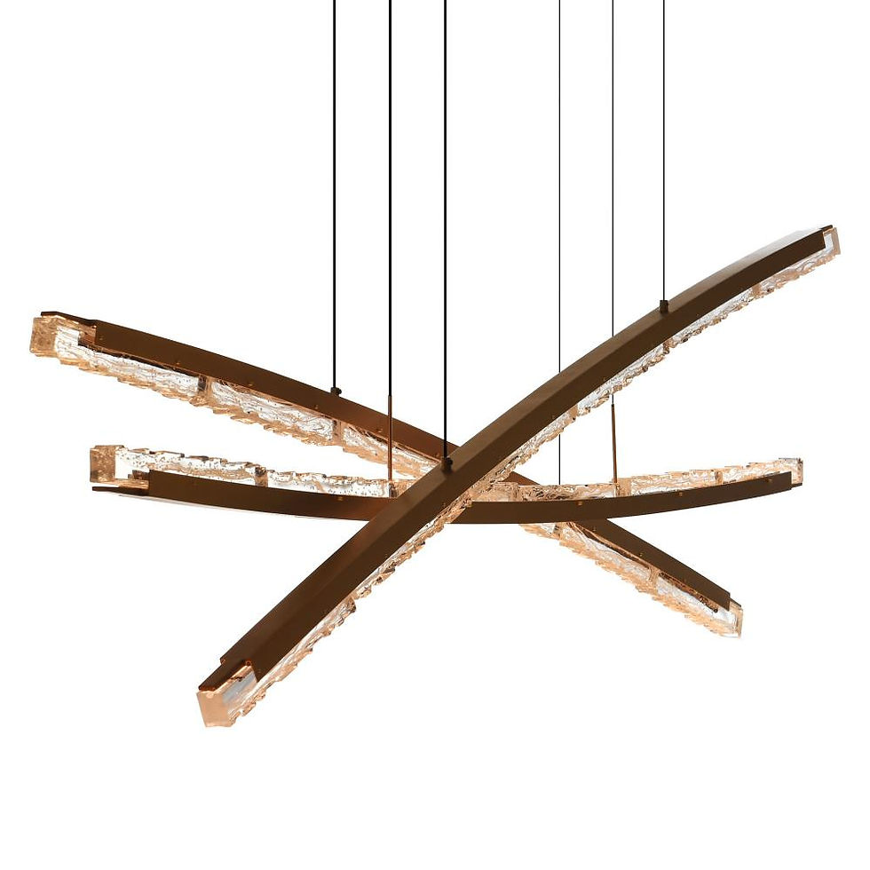 Thumbnail: Saber Integrated LED Brass Chandelier with Handcrafted Glass- CWI Lighting