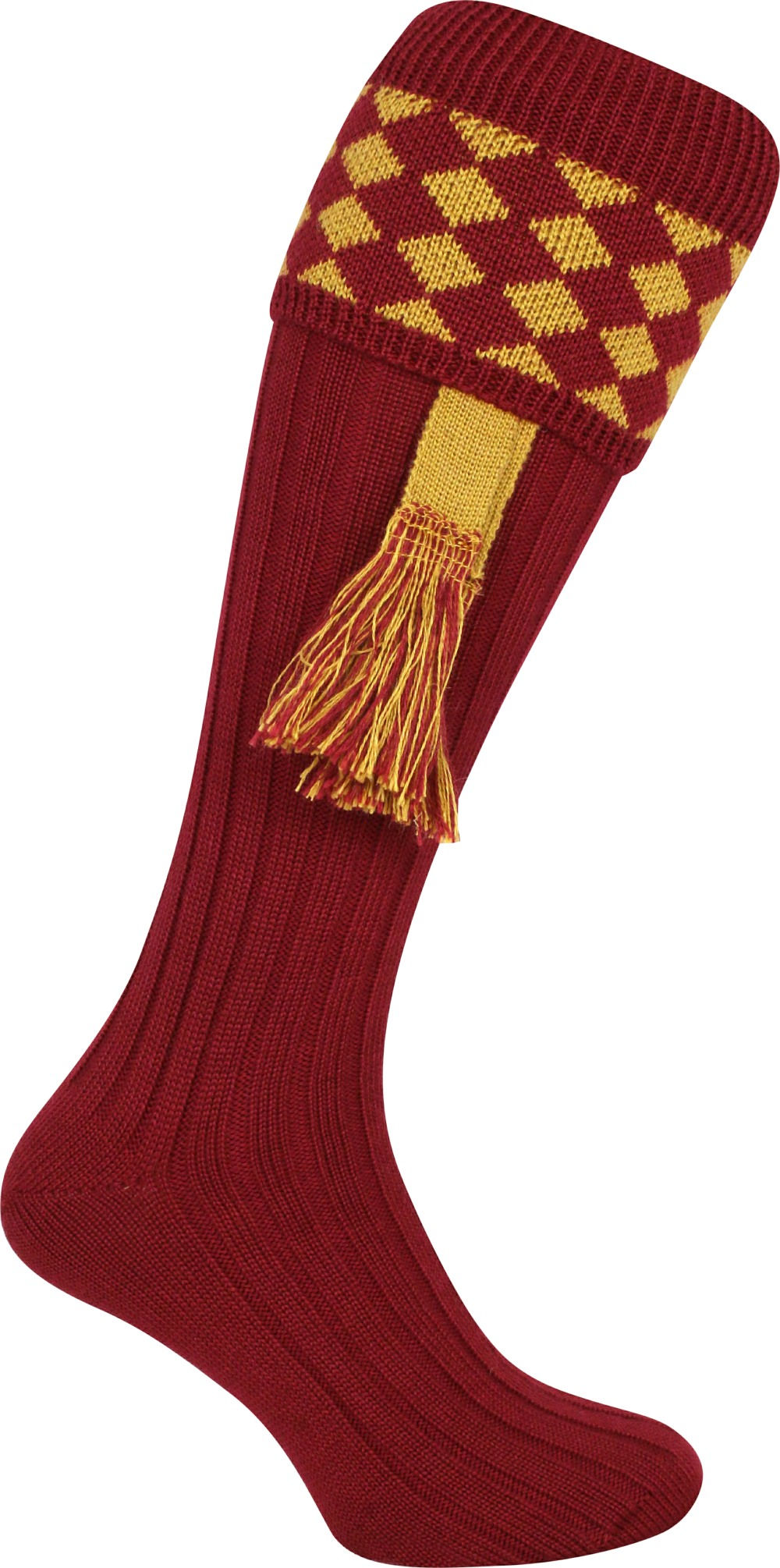 Jack Pyke Harlequin Shooting Socks with Matching Garters Burgundy/Gold