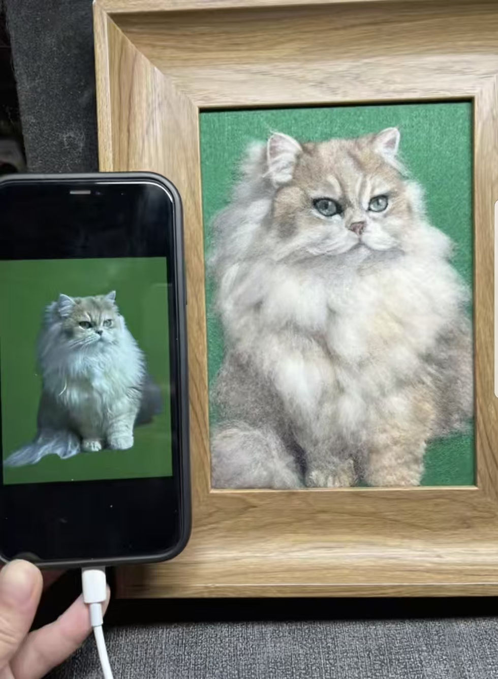Thumbnail: 100% Handmade 2D Cat Wool Needle Felt Portraits with Wooden Frame | PetsMatter