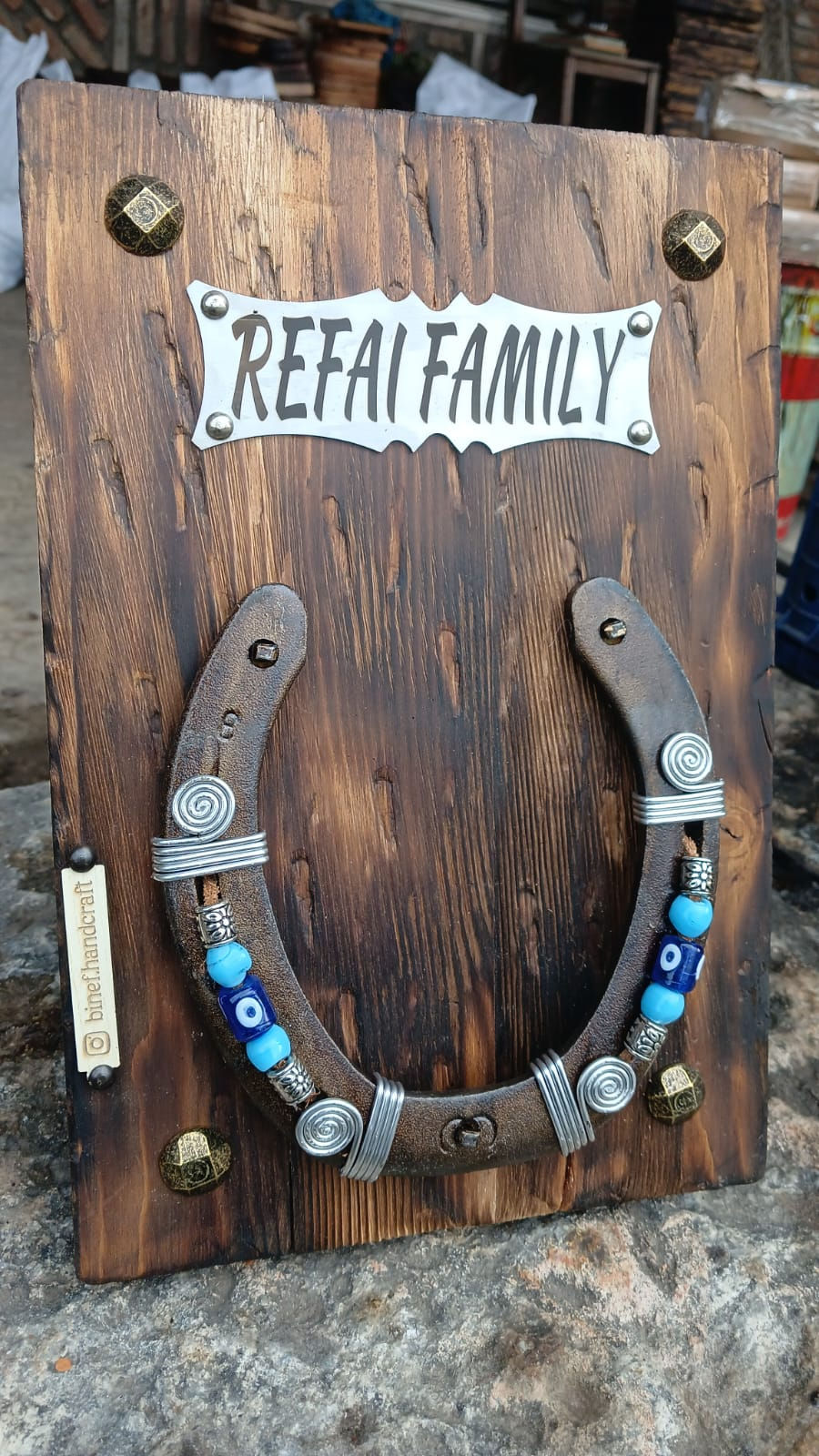 Stainless Steel Nameplate with Evil Eye Charm