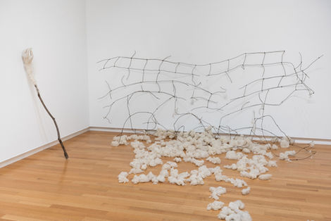 Abstract wire and fiber art installation