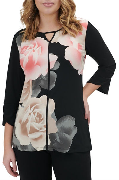 Tunique à imprimé floral et ajourée au col