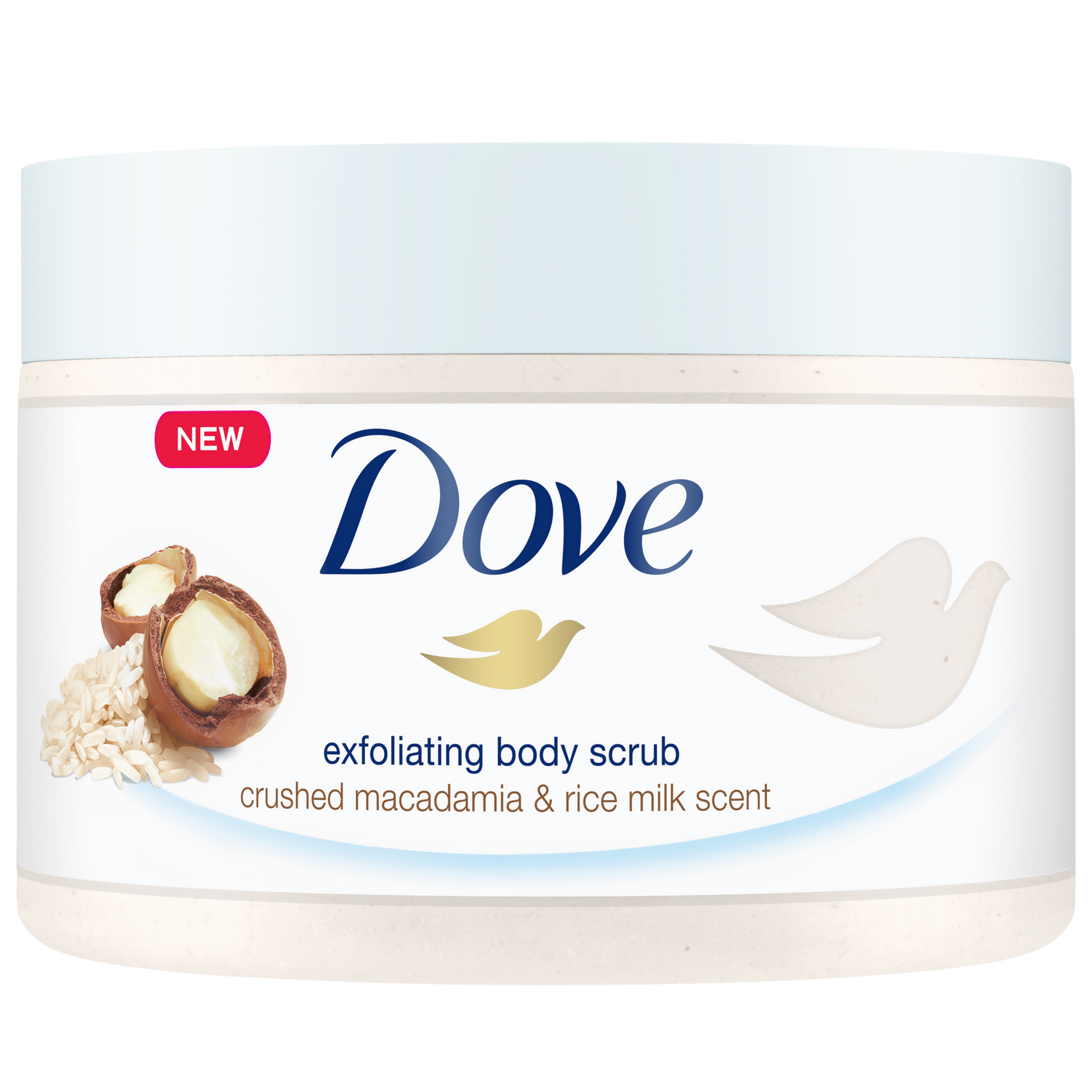 Dove gommage exfoliant pour le corps à la macadamia broyé et lait de riz 225ml