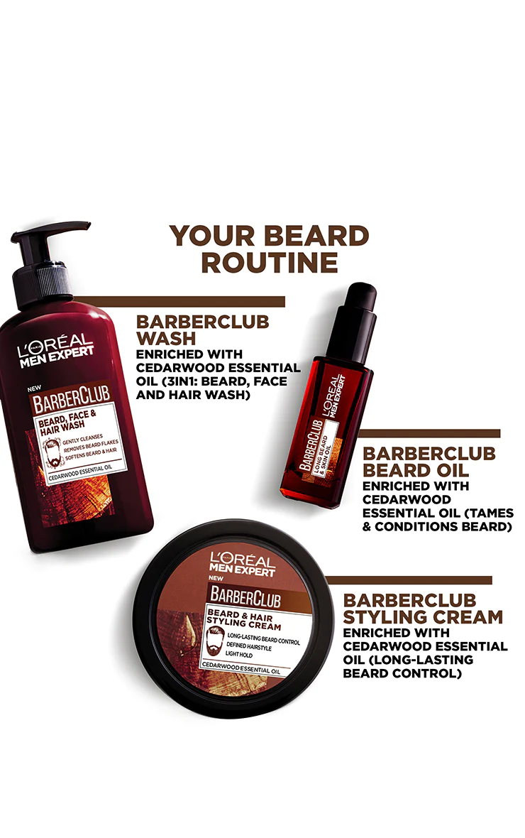 Miniature : Routine barbe: nettoyant, huile, crème coiffante Barberclub L'Oréal Men Expert