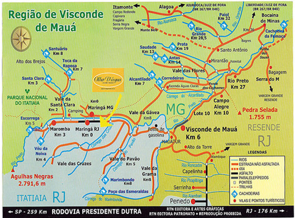 Mapa da Pousada Olho D'água e região de Visconde de Mauá