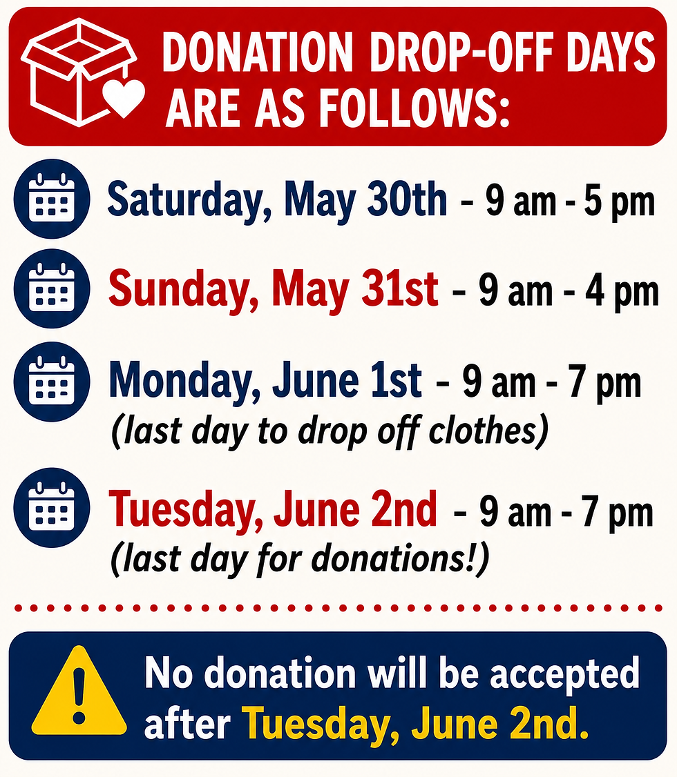 DONATION DROP OFF DAYS: White Elephant Rummage Sale