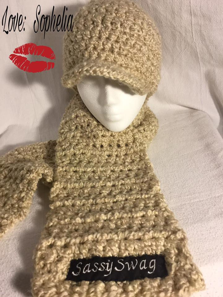 Thumbnail: Silk lined crochet beanie and scarf