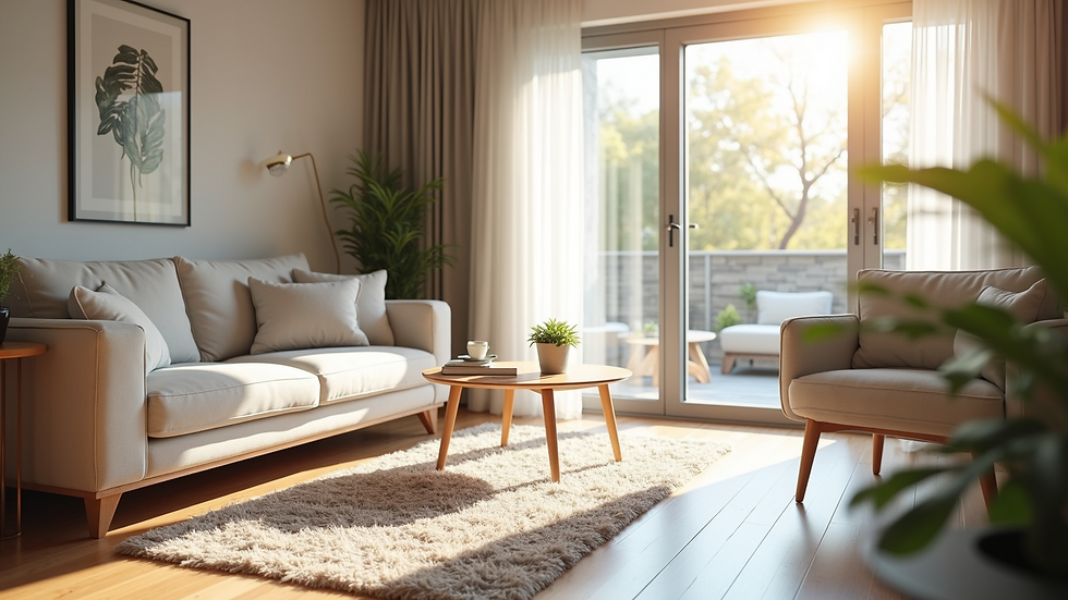 High angle view of a sparkling clean living room after professional deep cleaning