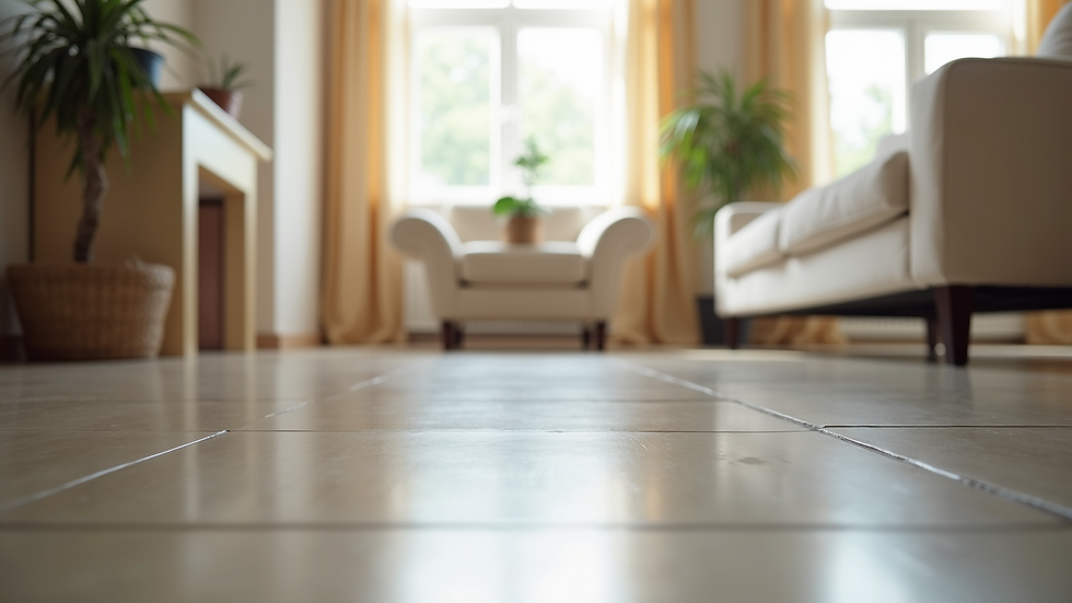 Eye-level view of a freshly cleaned living room with polished floors