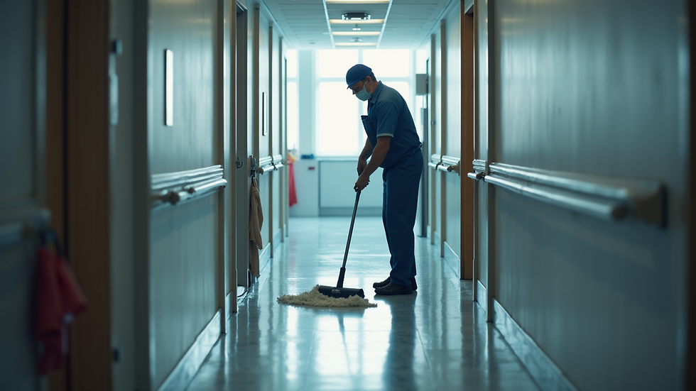 High angle view of a professional cleaner at work