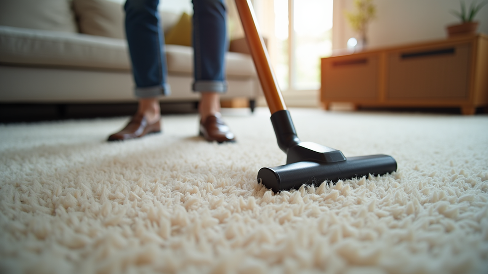 Close-up view of a freshly vacuumed living room carpet