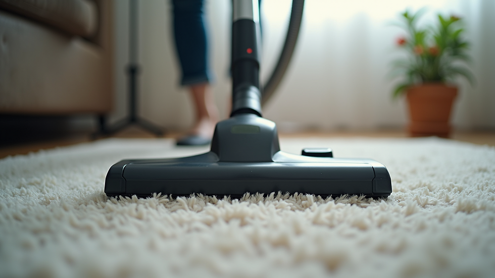 Close-up view of a vacuum cleaner cleaning a carpet