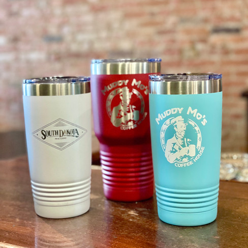 Keep your Muddy Mo’s coffee hot or cold in a logoed drink tumbler.