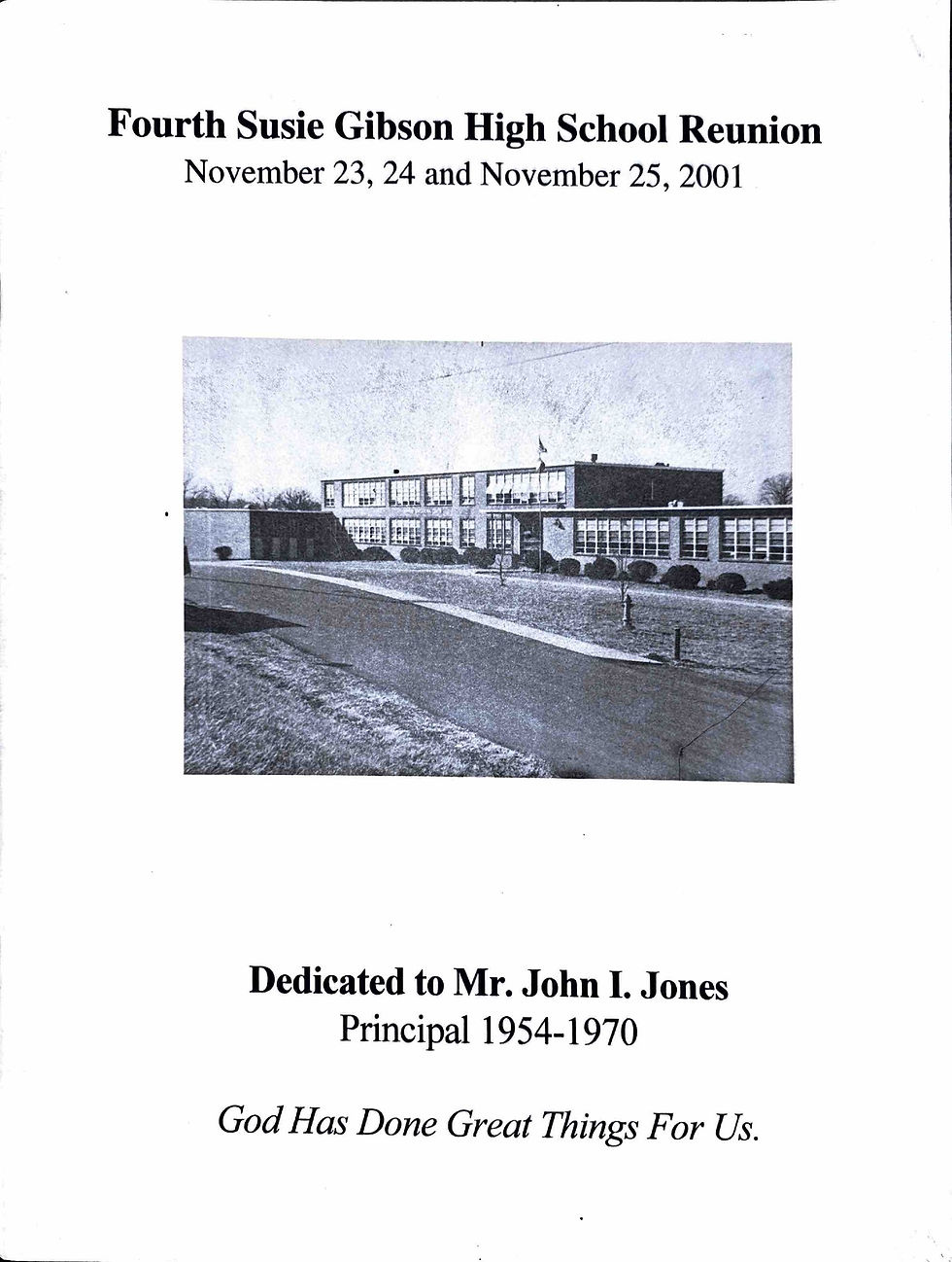 2001 – Fourth Susie G. Gibson High School Reunion Program