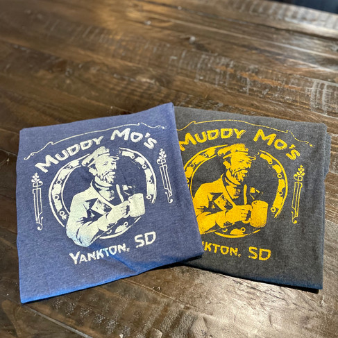 Available in sizes Small - XL and in blue heather with cream imprint, or dark gray heather and gold imprint.