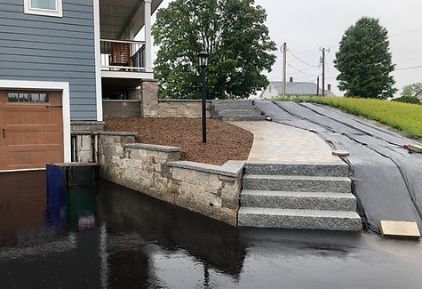 Ideal Block retaining wall and Ideal Paver walkway, with Granite Steps in Sunderland, MA