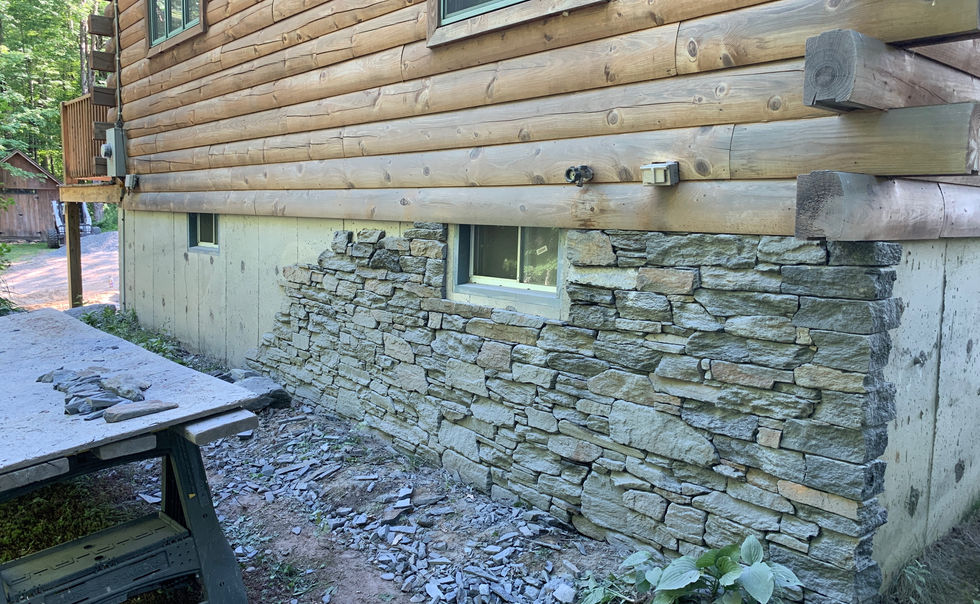 Sugarledge Stone veneer stone on a house foundation in Charlemont, MA