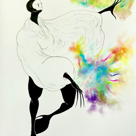 Pierrot Color Bomb | Pen and Ink | Chalk Pastel | 18" x 24"