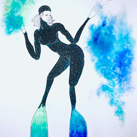 Blue La La (Ooh La La) | Pen and Ink | Chalk Pastel | 18" x 24"