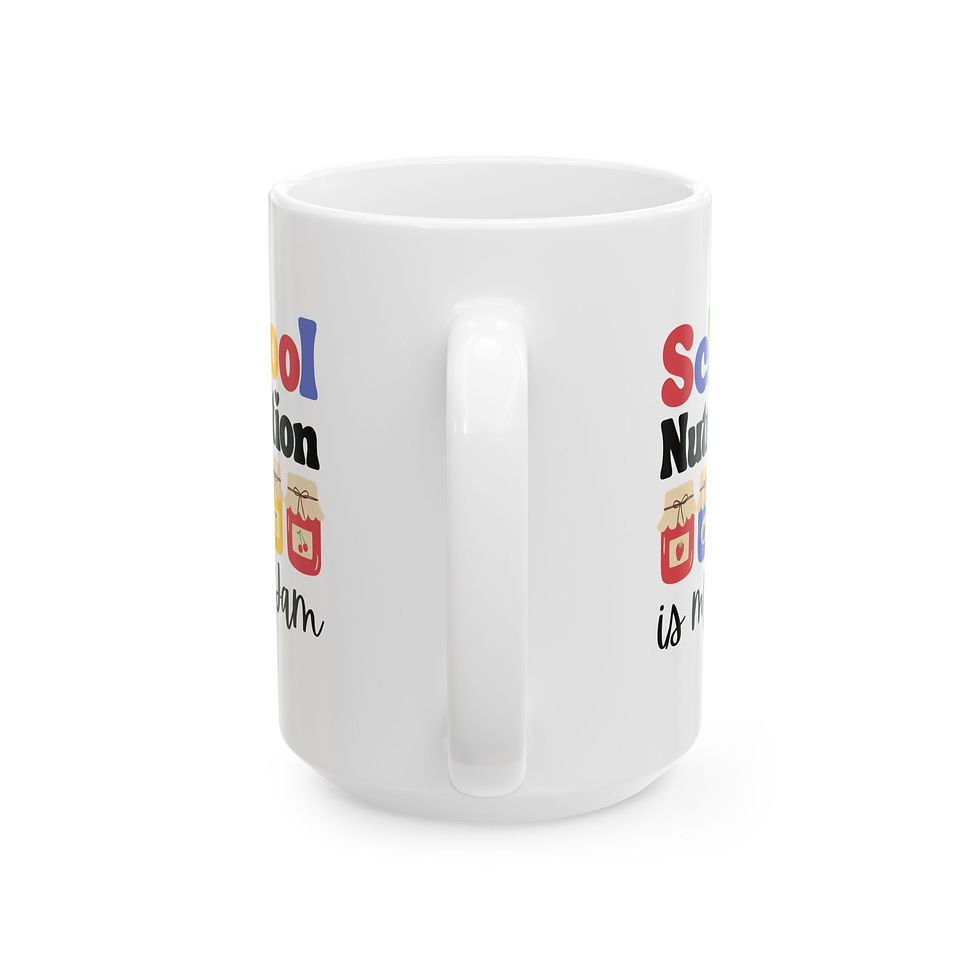 Thumbnail: Image of a coffee mug depicting various jars of jam. Text reads "School Nutrition is my Jam"