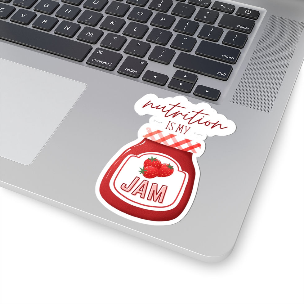 Thumbnail: Image of a kiss-cut sticker depicting jar of strawberry jam. Text reads "Nutrition is my Jam"